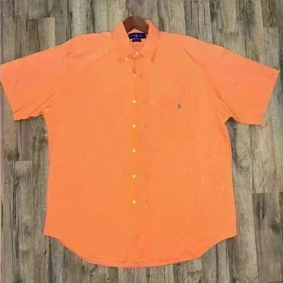 Ralph Lauren S/S Button Down Shirt Blake 100% Cotton Orange Check Men's Size L - Picture 1 of 10